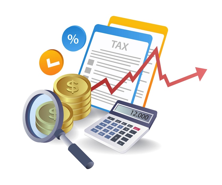 Vector development of income tax payments flat isometric 3d illustration