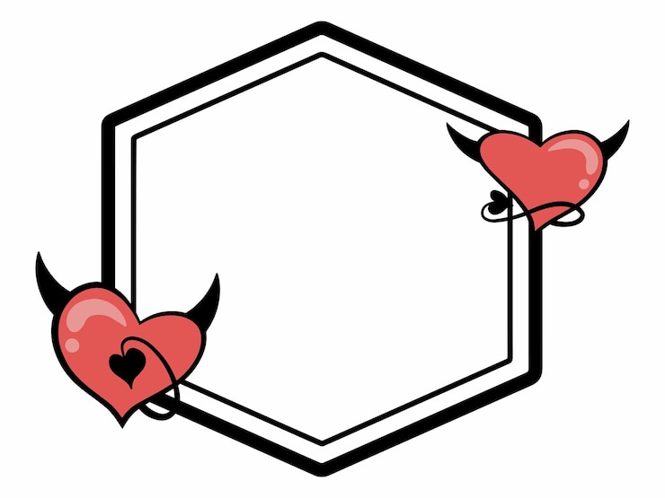 Vector devil heart line art frame background
