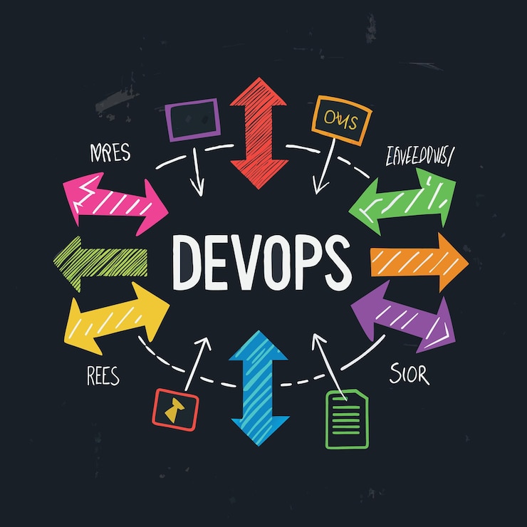 Vector devops for software continuous operations and development or programming concept multi color arrow
