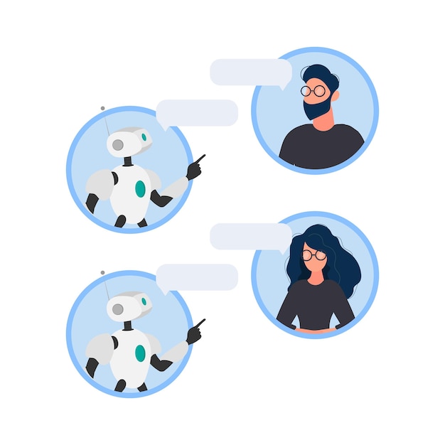 Dialogue icons. Support Woman and man. Chatbot. Icons for apps, websites and banners. Isolated. Vector.