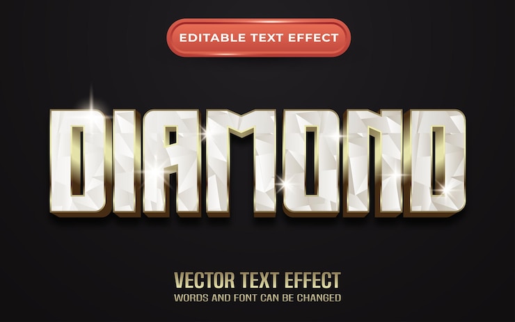 Vector diamond editable text effect with golden style