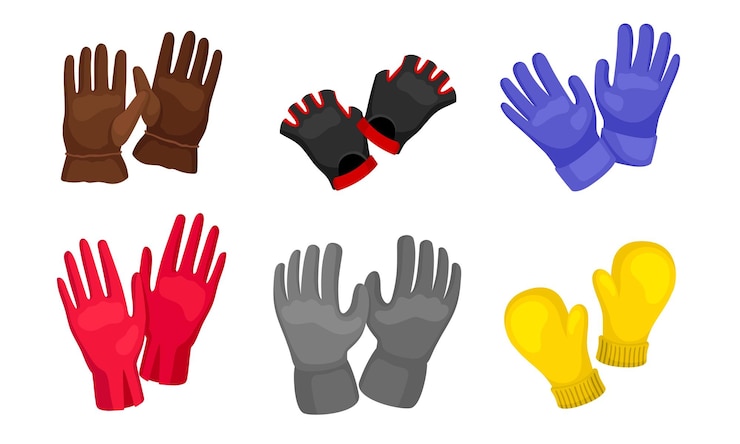 Vector different gloves and mittens as handwear for winter and autumn season vector set