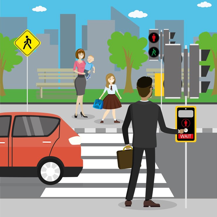 Vector different pedestrians in a crosswalk