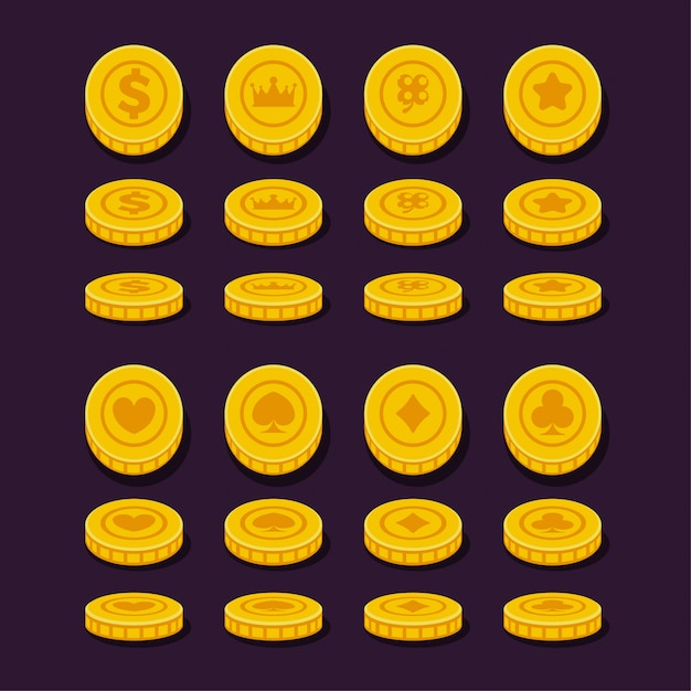 Different Position Coins Set for Game, Flat Design.