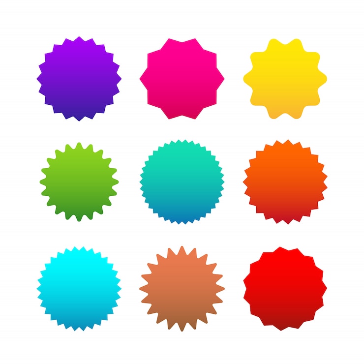Vector different starburst, sunburst badges.