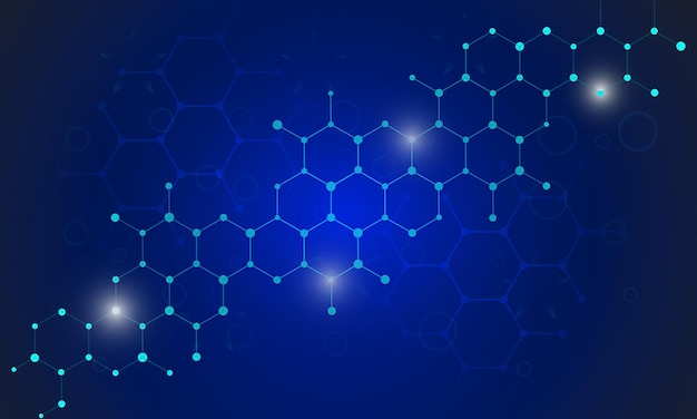 Digital abstract molecule geometric technology background with hexagon Medical medicine science and technology vector illustration