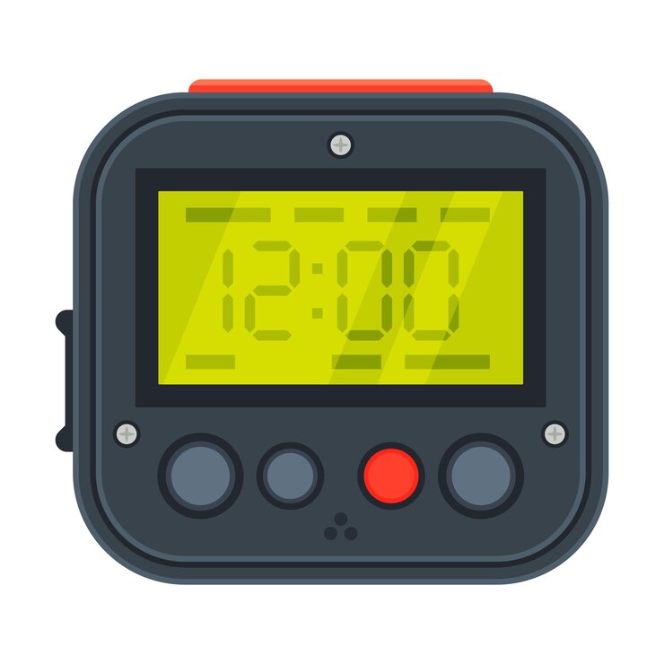 Vector digital alarm clock modern electronic time measuring instrument vector illustration