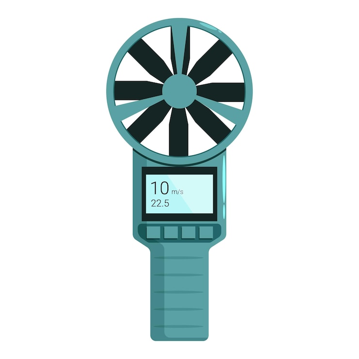 Vector digital anemometer measuring wind speed for weather forecast