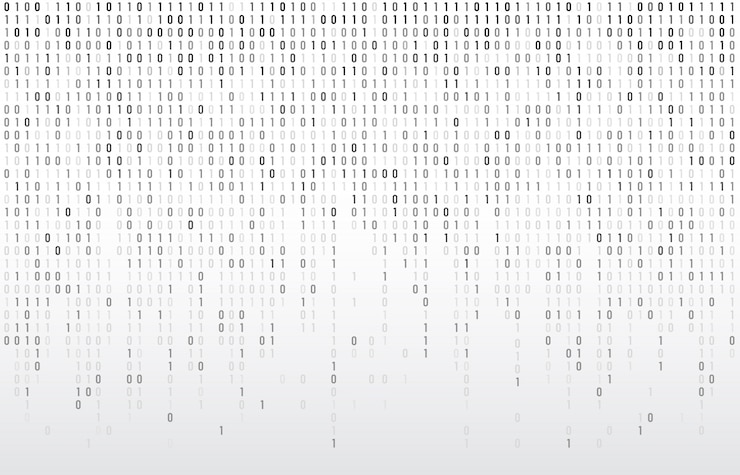 Vector digital binary code. computer matrix data falling numbers, coding typography and codes stream gray  background illustration