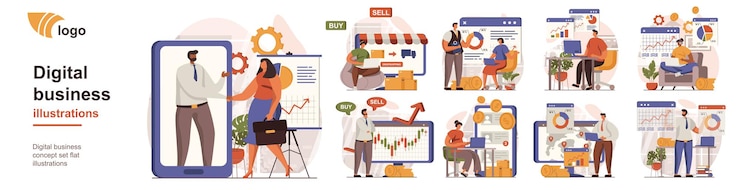 Vector digital business concept isolated person situations collection of scenes with people employees