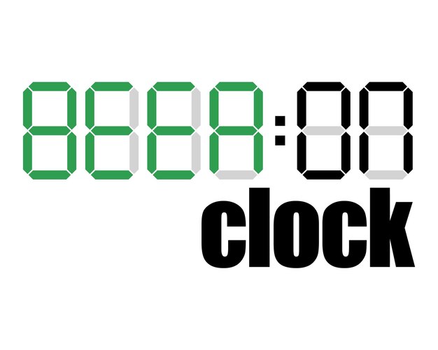 digital clock design a white background with a green digital clock showing the time