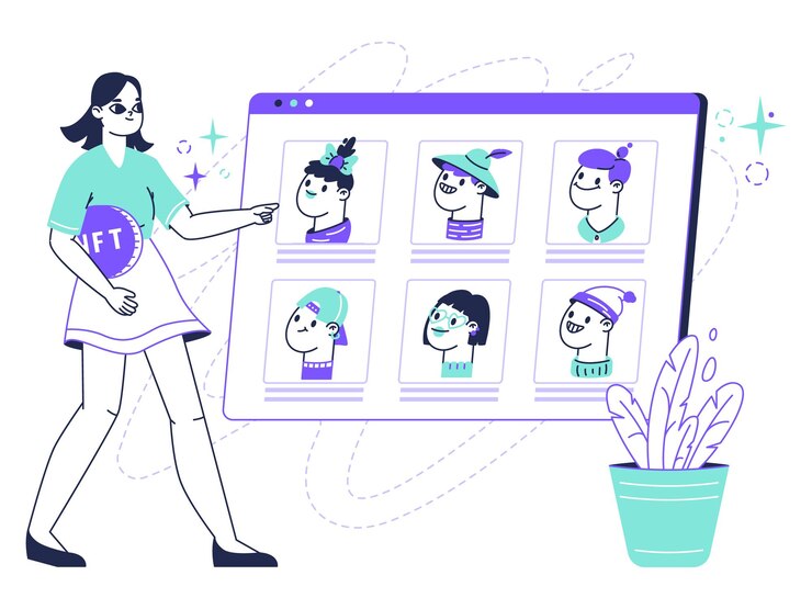 Vector digital crypto art concept non fungible token marketplace flat vector illustration