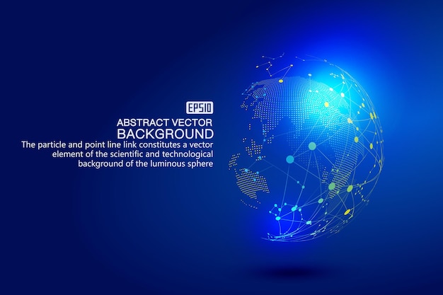 digital earth is linked with dots and lines to form a glowing earth blue technology background