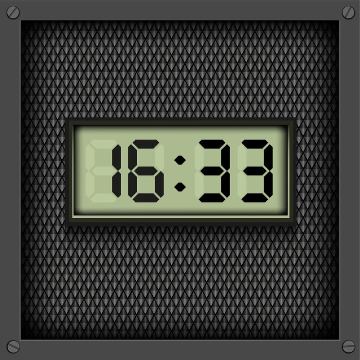 Digital electronic watch on grey vector pattern background