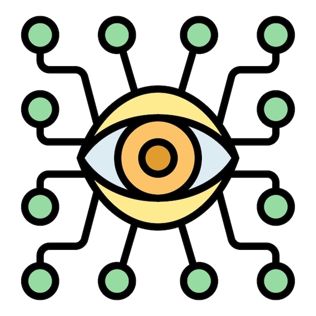 Digital eye icon outline vector Health information Visual perception color flat