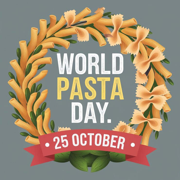 Vector digital illustration styled as a promotional poster for world pasta day