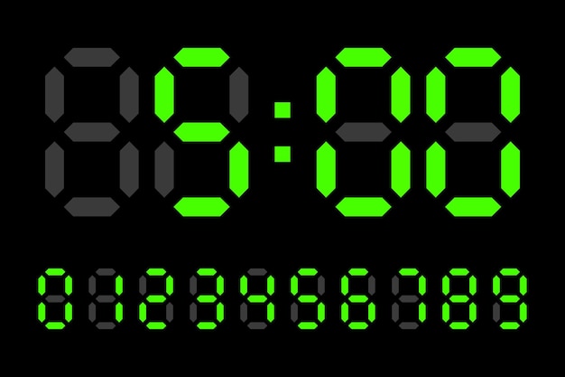 digital led clock numbers electronic figures vector on black background