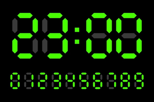 digital led clock numbers electronic figures vector on black background
