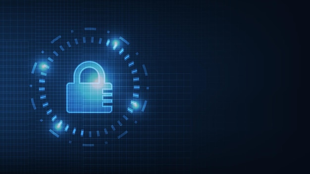 digital lock symbol on dark blue background cyber security and privacy network concept