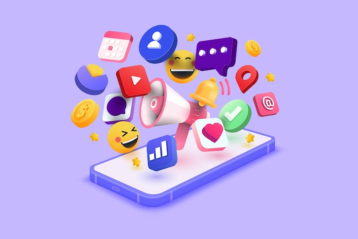 Vector digital marketing 3d render illustration social media marketing promotion and internet advertising concept 3d vector illustration