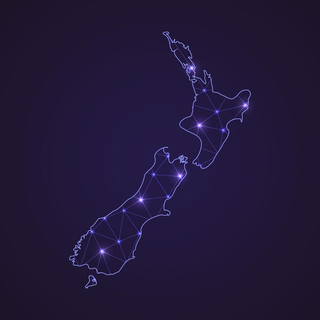 digital network map of new zealand. abstract connect line and do