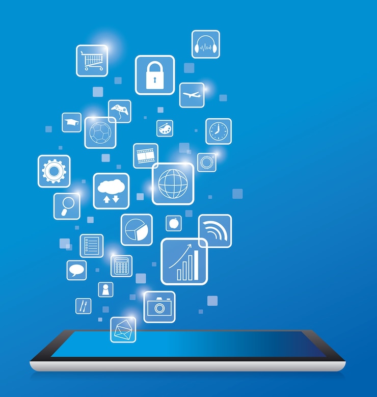 Vector digital tablet with business technology icon