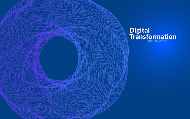 Digital transformation vector background with flowing particle lines forming a circular data pattern Abstract technology concept representing innovation data flow and global digital network