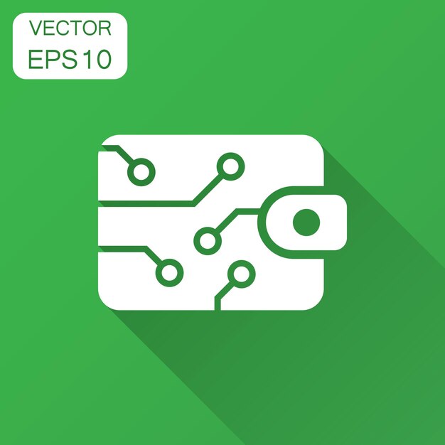Digital wallet icon in flat style Crypto bag vector illustration with long shadow Online finance ecommerce business concept