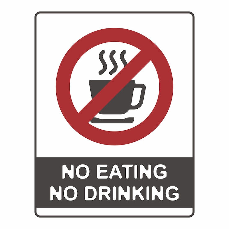 Dilarang makan atau minum, dilarang merokok, logo datar