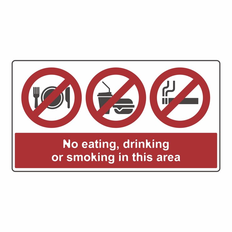 Dilarang makan atau minum, dilarang merokok, logo datar