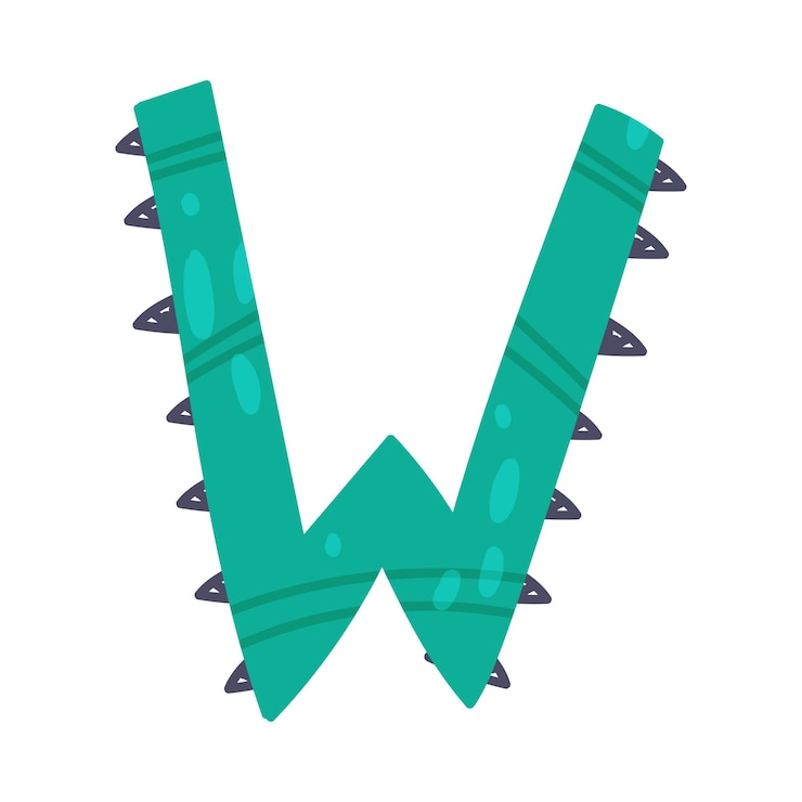 Vector dino alphabet capital ornamental letter w vector illustration