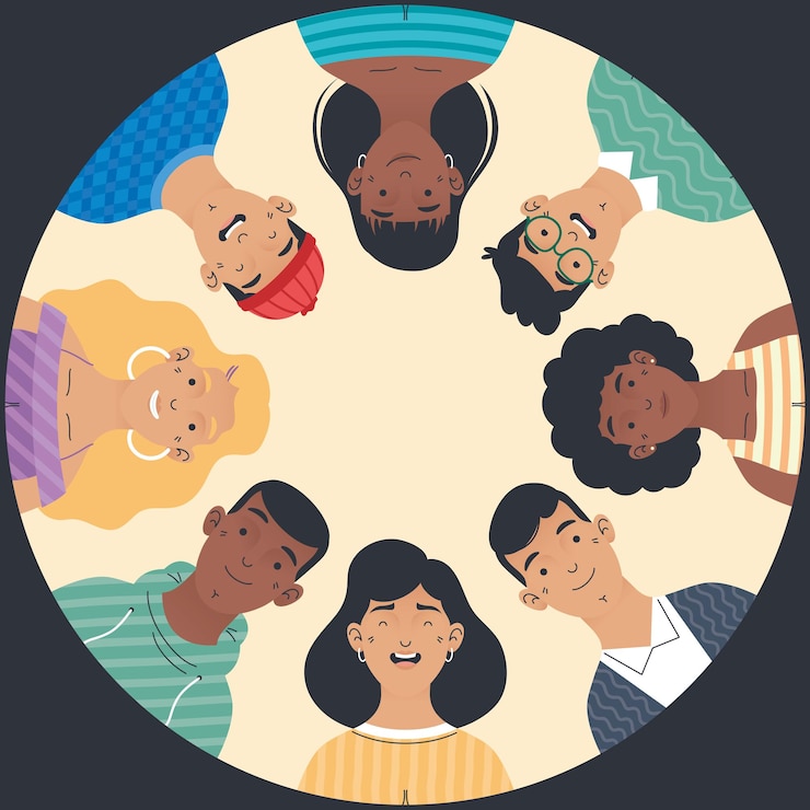 Vector diversity people group around characters