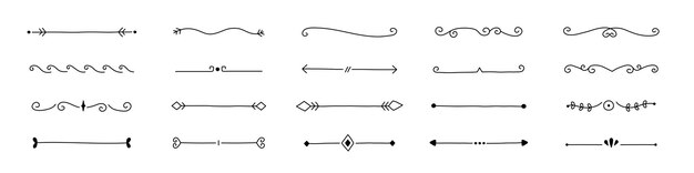 Divider decorative outline line art elements set