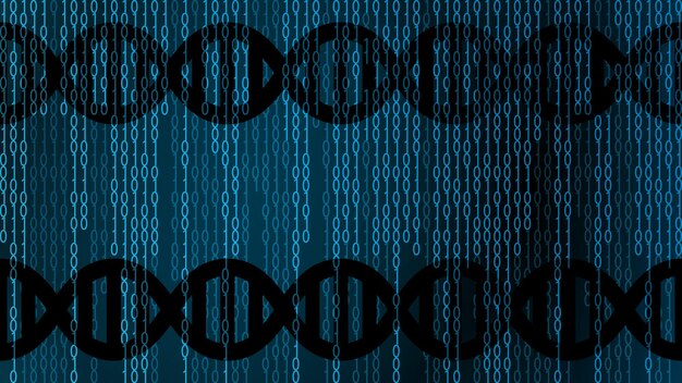 DNA helix with binary code on blue background Vector illustration