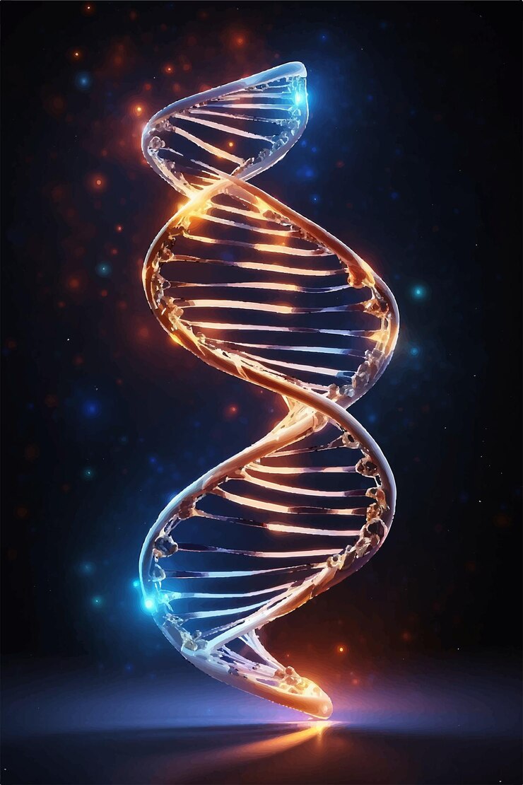 DNA structure golden dna molecule on dark blue background