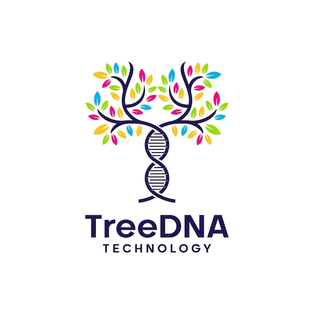 dna tree leaf logo design vector icon human dna double helix with tree colorful concept vector
