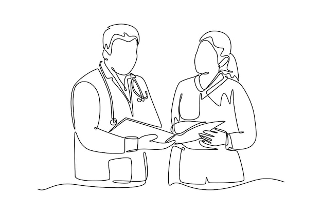 doctor and patient single line draw design vector graphic illustration