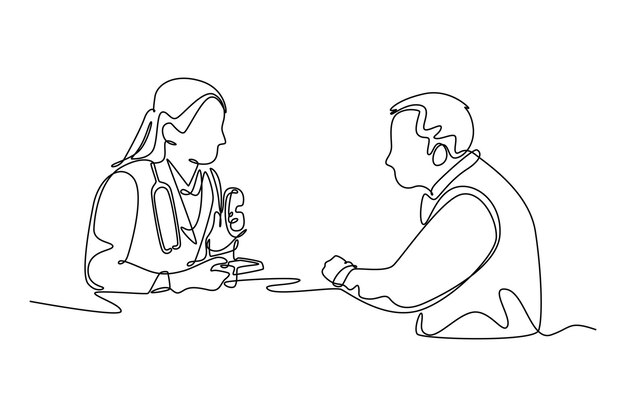 Doctor and patient Single line draw design vector graphic illustration