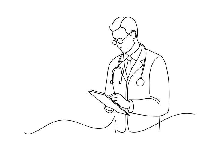 Doctor writes a prescription Continuous line art vector illustration