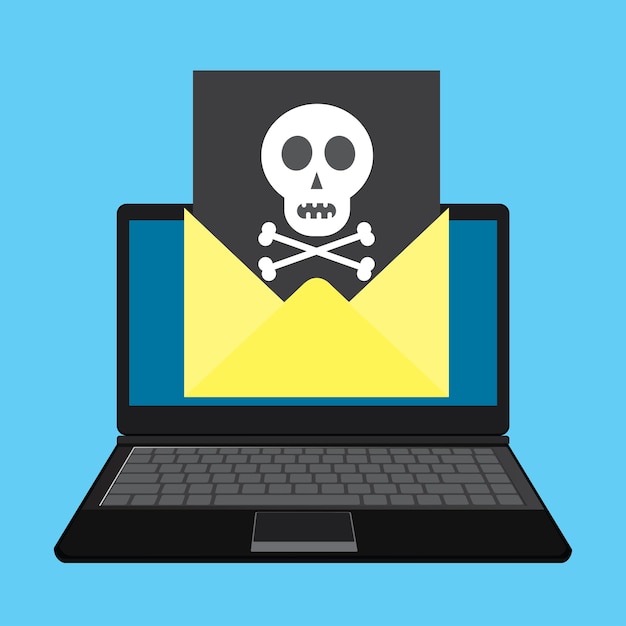 document and skull icon virus malware email fraud email spam phishing scam or hacker attack