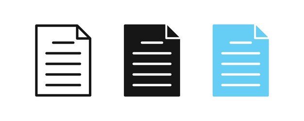 Document file icon Paper symbol Text page signs Web copy symbols Contract icons Black blue color Vector isolated sign