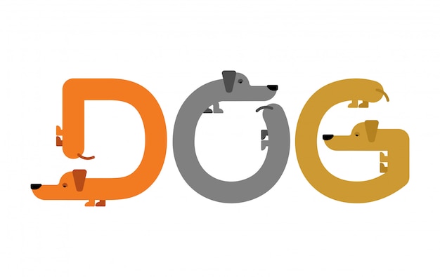Dog lettering. Dachshund typography. Letters from home animal. Alphabet pet