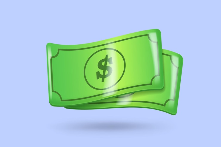Vector dollar bill green 3d render american money dollar banknote in cartoon style