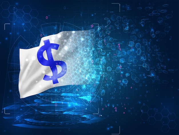 dollar currency on vector 3d flag on blue background with hud interfaces