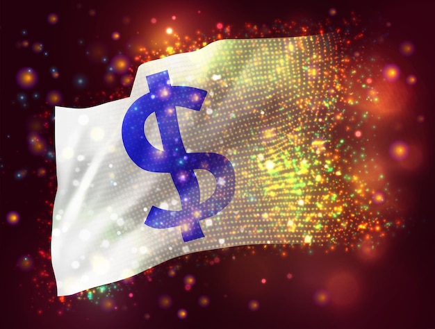 dollar currency vector 3d flag on pink purple background with lighting and flares