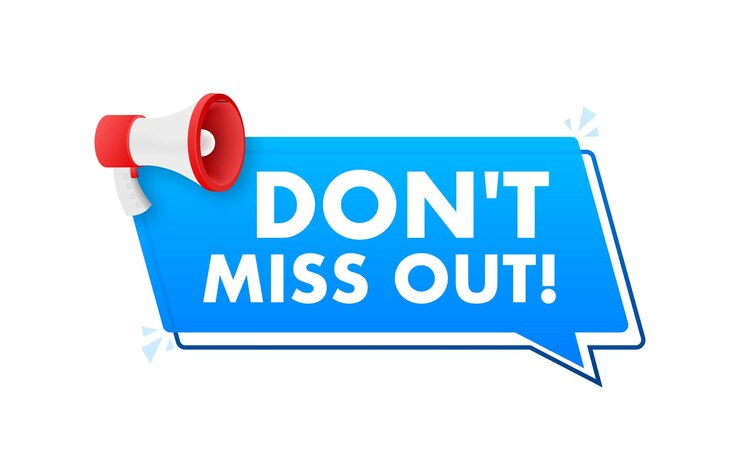 Vector dont miss out text with megaphone label megaphone in hand promotion banner marketing and advertising