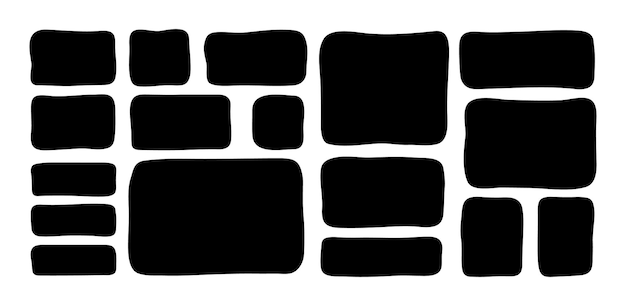 Doodle black text box Hand drawn bubble shapes and frames for social media Organic child free form Abstract square speech blobs for dialog Simple set for bullet journal for quote
