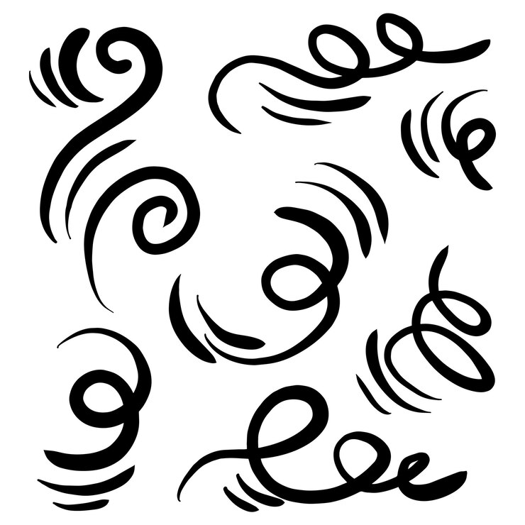 Doodle wind line sketch set Hand drawn doodle wind movement air blowing vortex elements