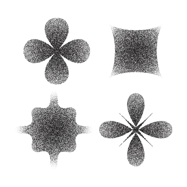 Dot work abstract minimalistic geometric elements set Stipple black gradient vector shapes