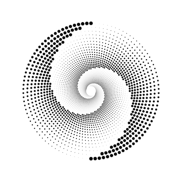 Dotted spiral lines element Radial spinning halftone form Circle swirl dots shape Abstract halftone